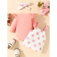 thumbnail image 3 of Infant Baby Girls 3PCS Skirt Sets Long Sleeve Ruffle Romper Tops Pig Print Suspender Skirt Headband Sets, 3 of 8