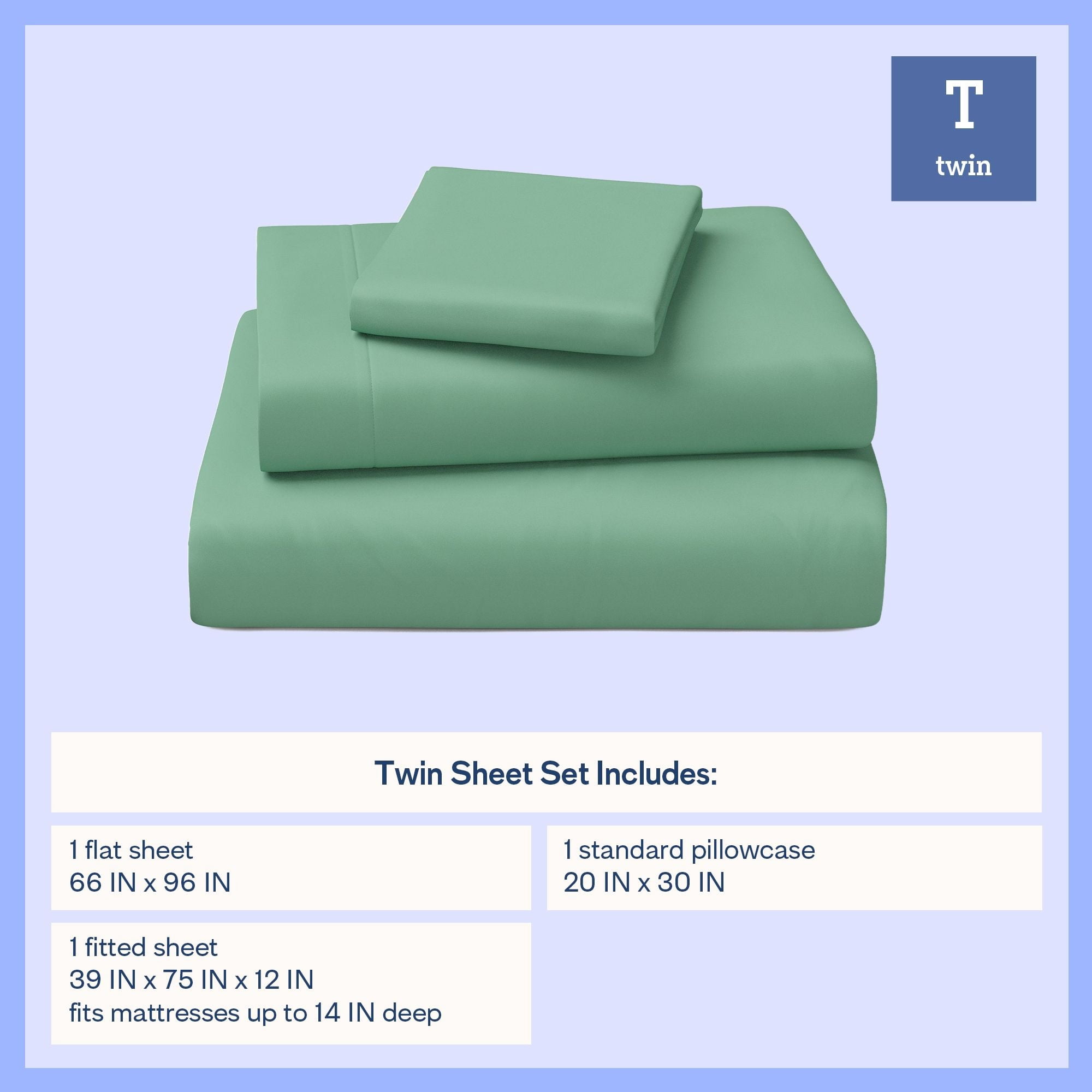 Mainstays Kids Microfiber Bed Sheet Set, Twin, Light Green, 3 Pieces