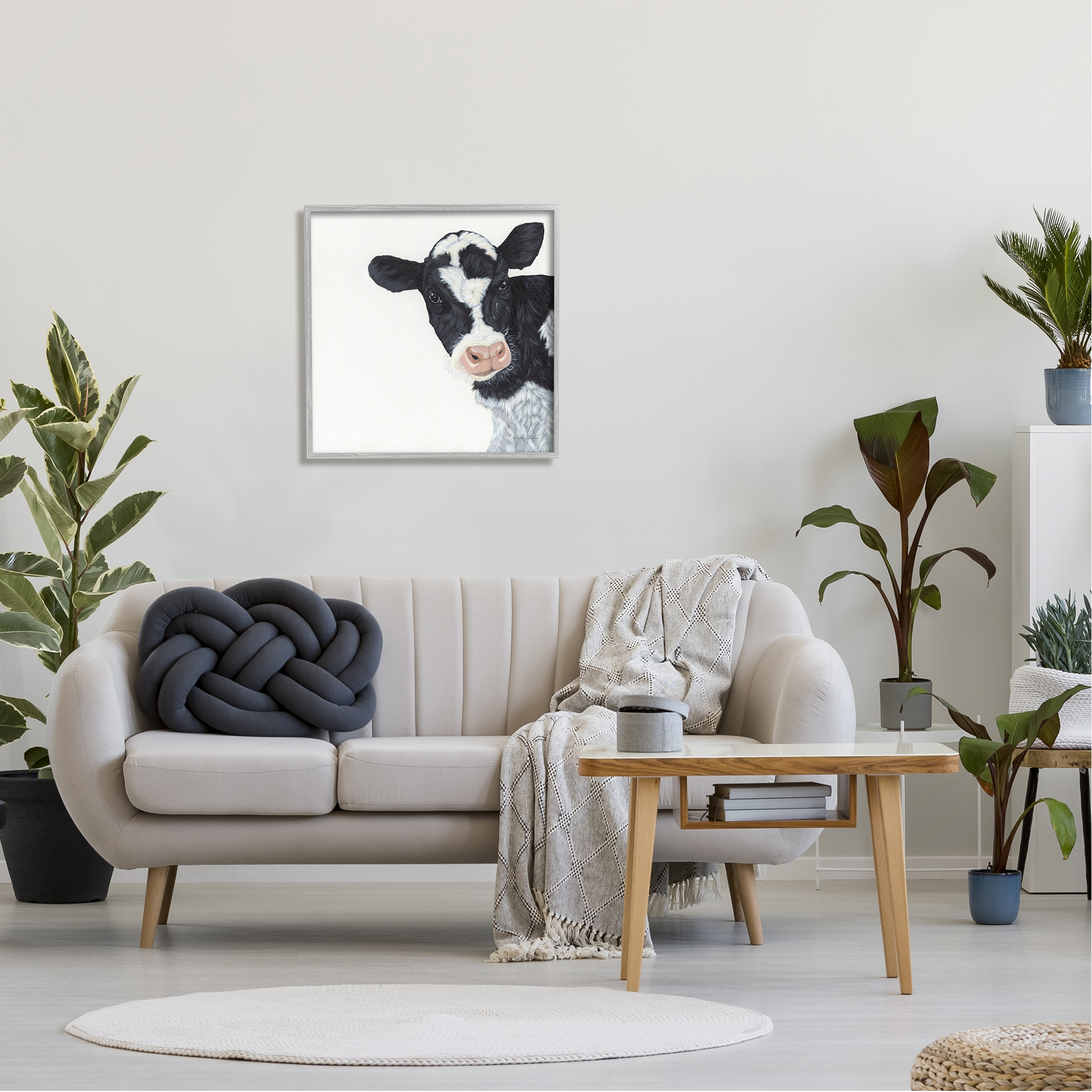 Stupell Industries Black White Minimal Design Calf Cow Cattle Painting, 24 x 24, Design by Ashley Justice