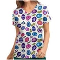 thumbnail image 2 of AGWOLF Womens Easter Scrub Tops 2025 Trendy Egg Print Holiday Shirts Working Nursing Uniforms Slimming Short Sleeve V Neck T-Shirts with Pockets, 2 of 4