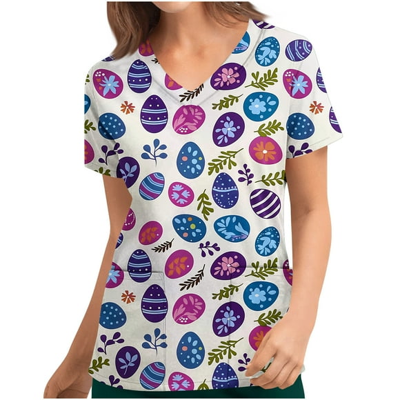ZVAVZ Easter T Shirts for Women,Women's Tie Dye Rabbit Graphic V Neck Scrubs Tee Loose Dressy Holiday Short Sleeve Pullover Easter Work Tops Flash Deals of The Day Clearance Multicolor XL