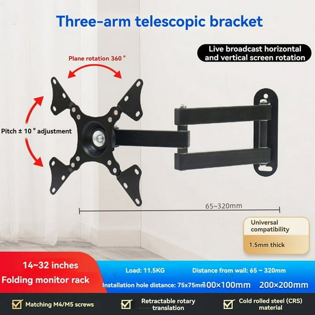 Monitor Wall Mount , Adjustable Screen Bracket for 14-32Inches Universal Retractable TV Mounts