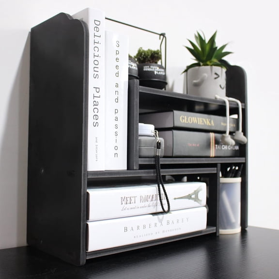 Desk Shelves Desktop Orgnizer Shelf-White Office Organization for Top of Adjustable Desk Organizers and Corner Bookshelf Table Top Shelving Small Hutch Decorations for Office