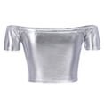 thumbnail image 3 of FYMNSI Women's Sexy Shiny Metallic Off Shoulder Crop Tube Top Strapless Holographic Tops Clubwear XL o-Sliver, 3 of 4