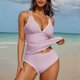 thumbnail image 1 of Traje de baño de bikini de verano para mujer, de color liso, con cojín en el pecho y sin soporte de acero, sin espalda, con tirantes, de nailon., 1 of 6