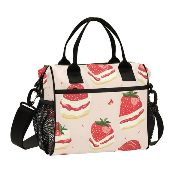 Ckdifva Strawberry Cake Cooler Bag Cooler Cooling Tote Lunch Bag Lunch Box Front Pocket with Shoulder Strap