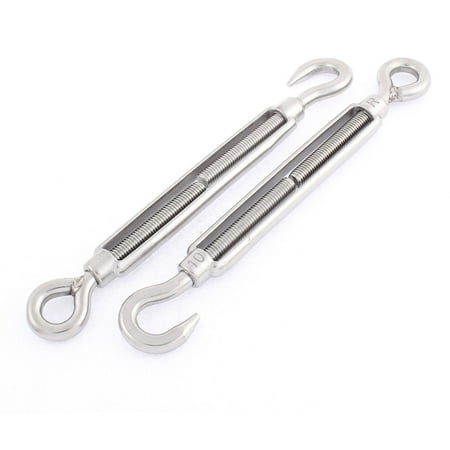 

M10 10mm Thread Adjustable 304 Stainless Steel Eye Hook Turnbuckle 2 Pcs