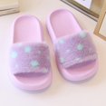 thumbnail image 4 of Kids Polka Dot Fuzzy Open Toe Slippers Girls Warm Plush House Slides Anti Soft Cozy Winter Indoor Outdoor Slippers for Children(Purple,3.5-4 Years), 4 of 5