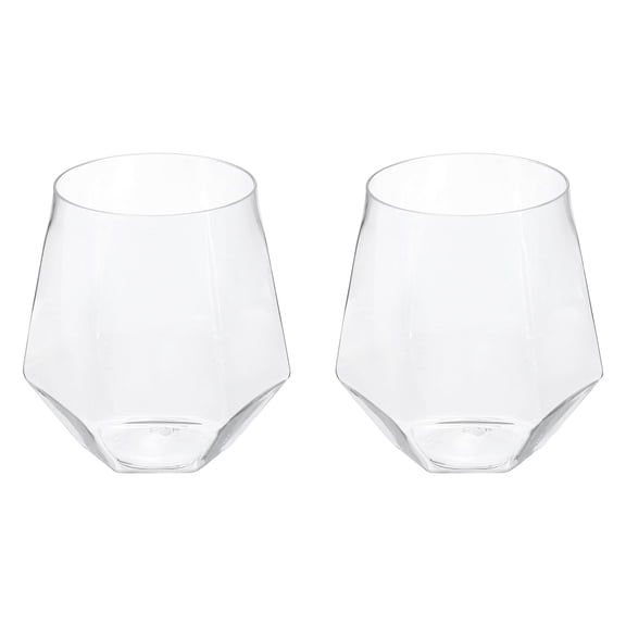 Uxcell 2pcs Wine Glasses 12oz PET with Diamond Shape Drinking Glasses Stemless for Wine Glasses Red White Wine Birthdays Weddings Father's Day Bachelor Parties