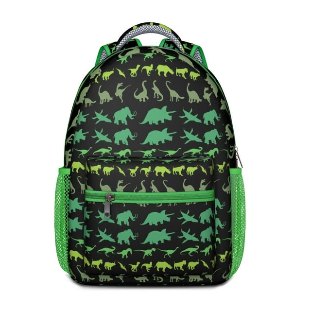 Cute Baby Dinosaur Pattern Backpack – Artistic Cartoon Dino Print Schoolbag with Planets, Forest, and Star Design