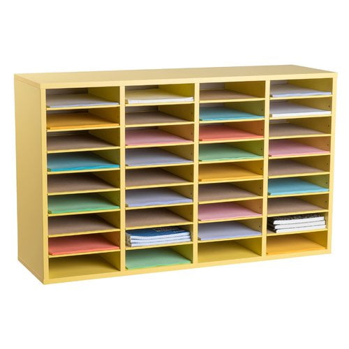 AdirOffice Black 36 Compartment Wood Adjustable Literature Organizer 