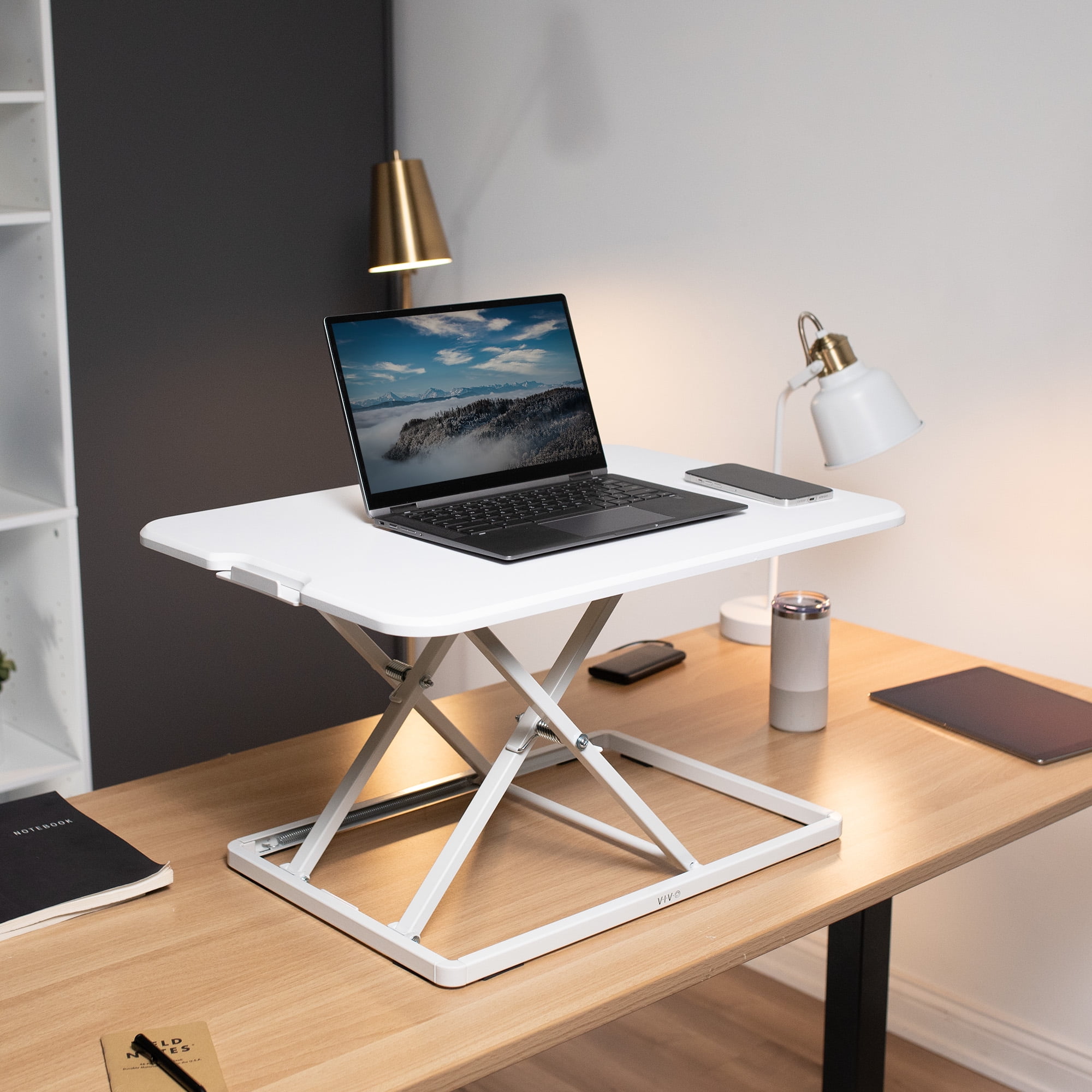 VIVO White Ultra Slim 26" Desktop Converter, Sit Stand Tabletop Monitor Riser