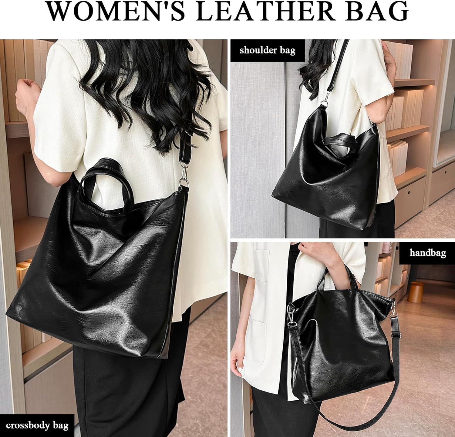 Kukuzhu Leather Tote Bag for Women, Large Tote Bags Trendy Designer Crossbody Purses Top Handles Shoulder Handbags