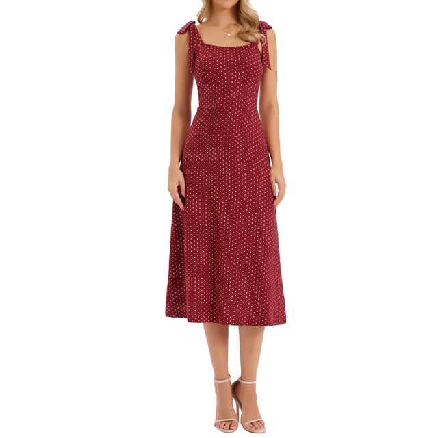 Vestido de lunares para mujeres con tirantes atados, sin mangas, estilo A-Line, elegante, maxi vestido S rojo oscuro