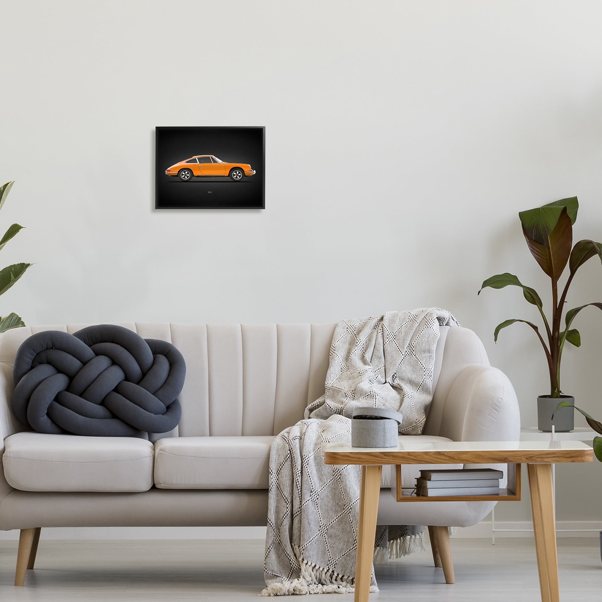 Stupell Industries Orange Classic Coupe Transportation Painting Black Framed Art Print Wall Art, 14 x 11