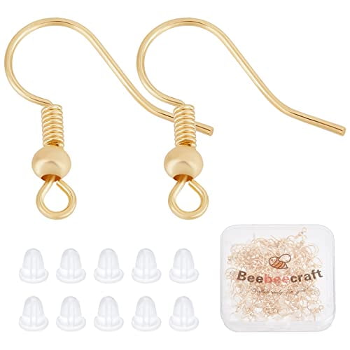DANGLING Hypoallergenic Earring Hooks 120PCS, Gold Stainless Steel Wires  Fish Hooks Earrings for Jewelry Making, with 120PCS Clear Rubber Earring