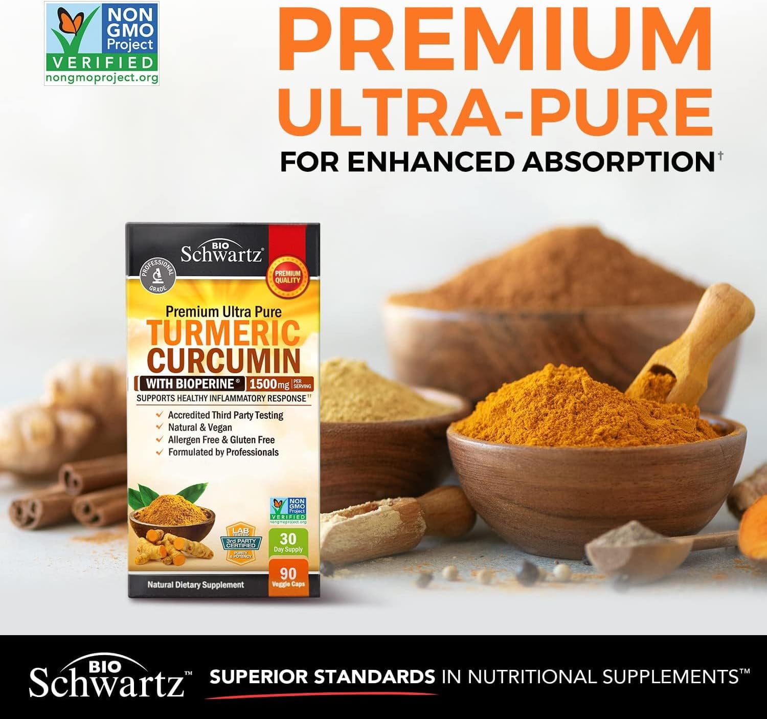 BioSchwartz 1500mg Turmeric Curcumin with BioPerine Black Pepper Extract, 90 Capsules