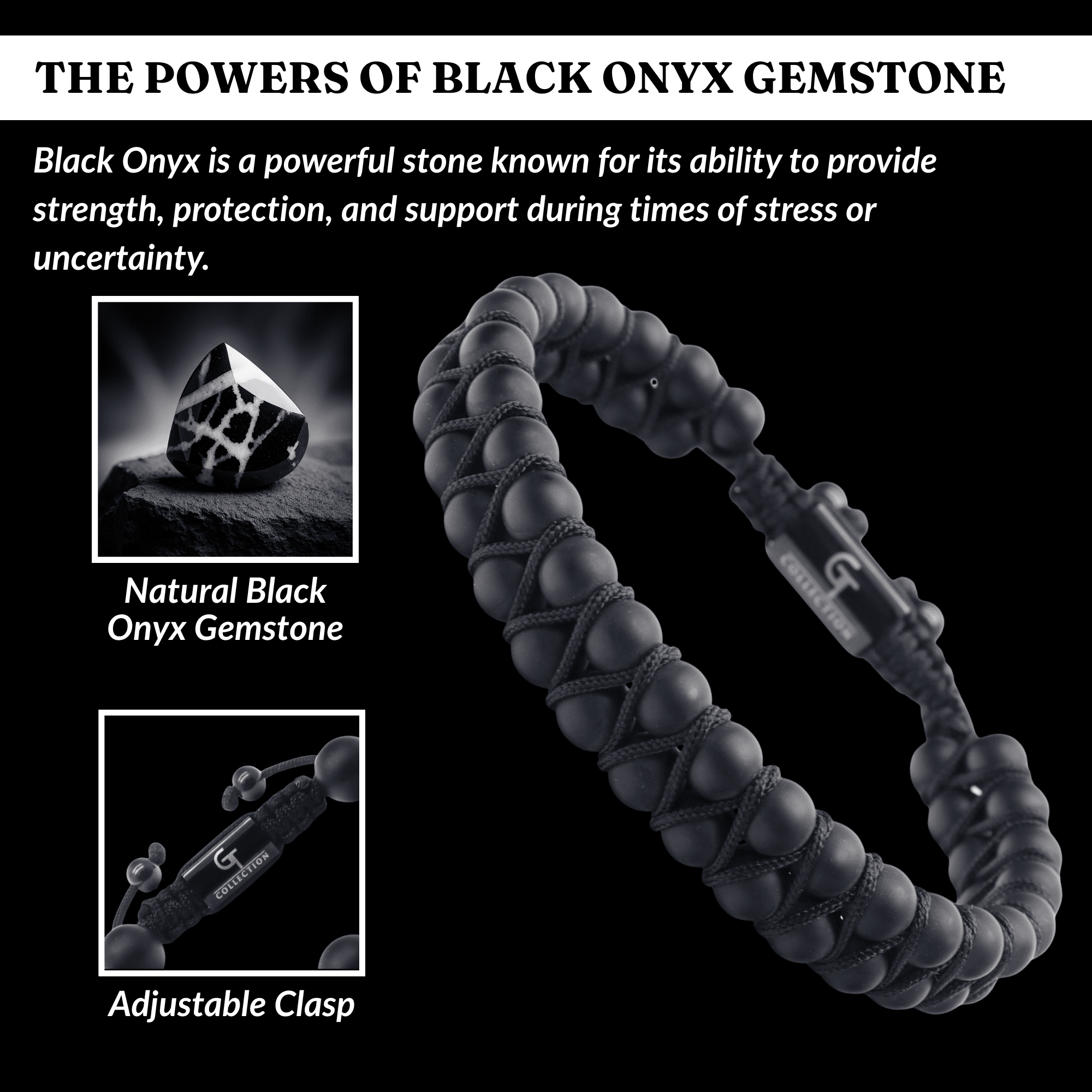 Men's BLACK ONYX Double Bead Bracelet | Gift for Men | One Size Fits All | 100% Natural | Gemstone Adjustable Bracelet
