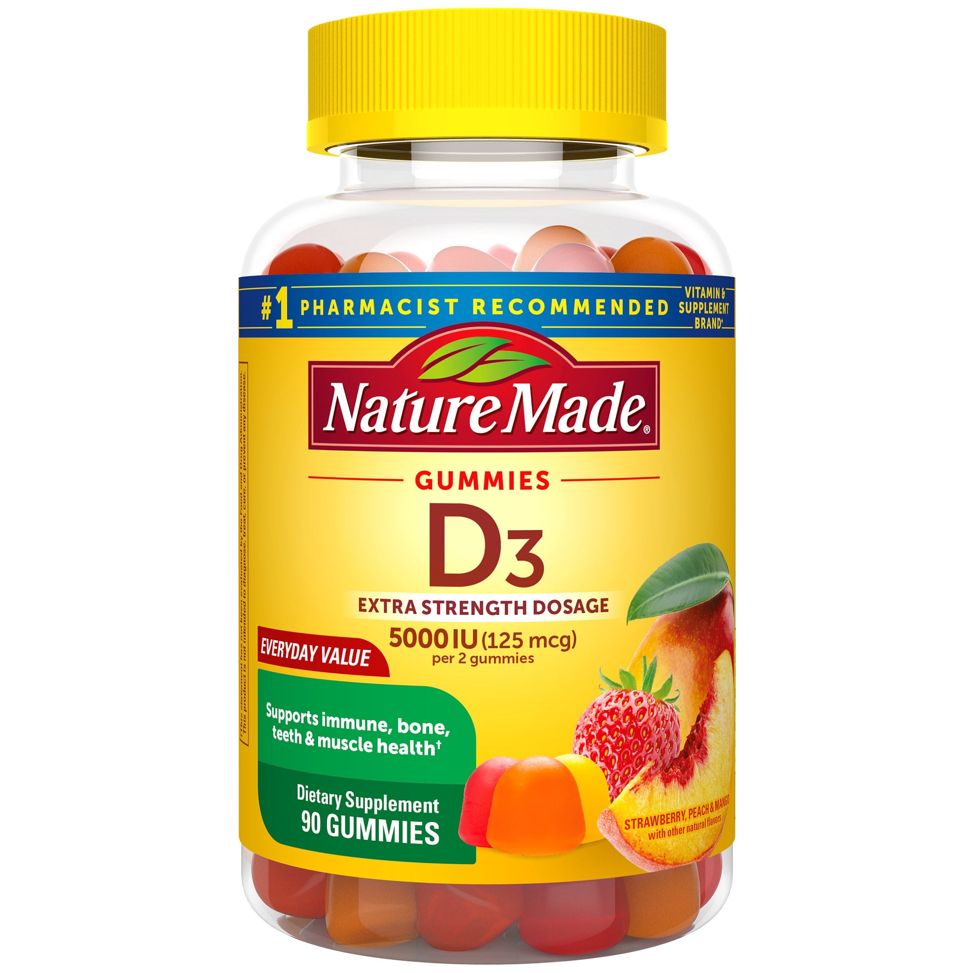 (3 pack) Nature Made Extra Strength Dosage Vitamin D3 Gummies 5000 IU (125 mcg) per Serving, 90 Count