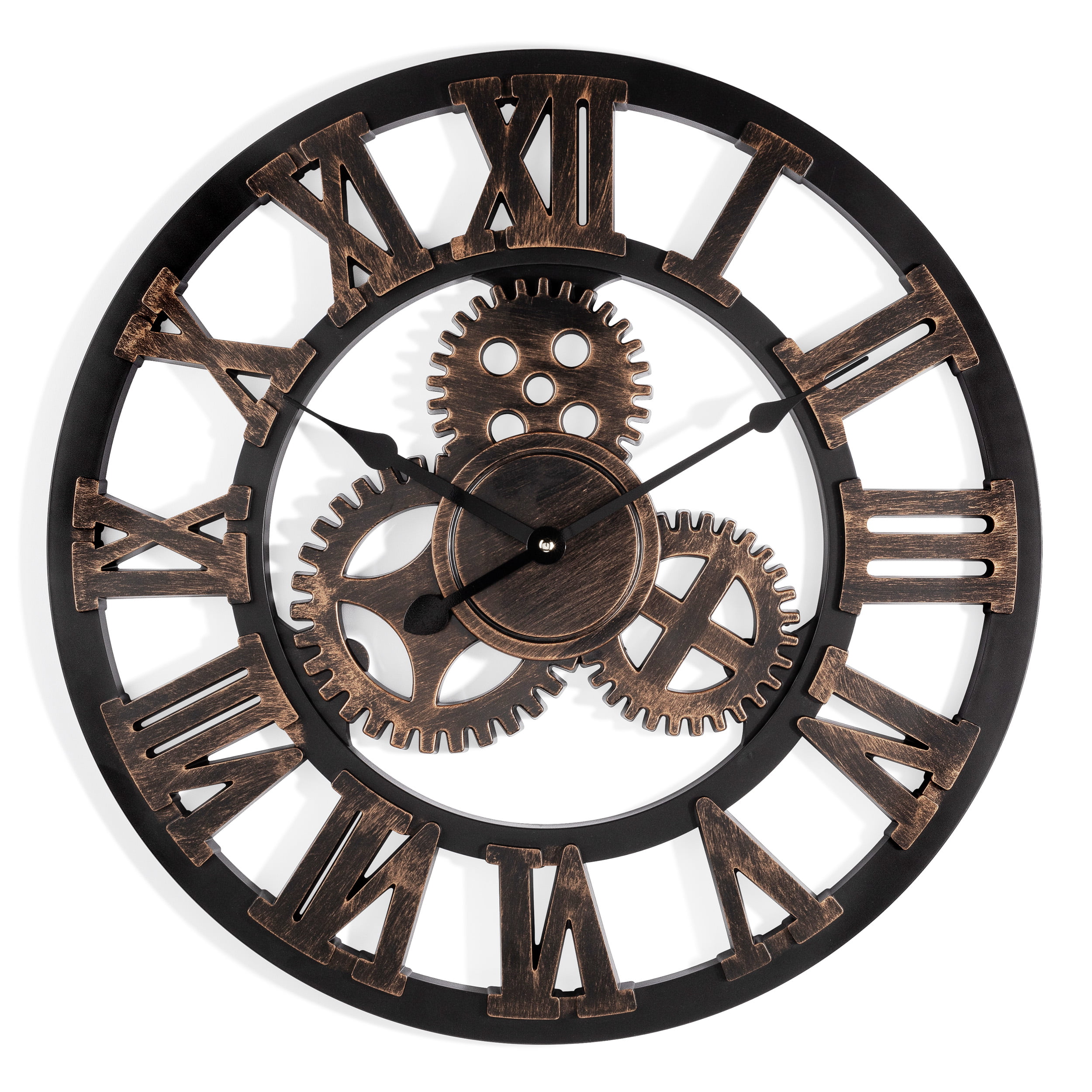 Industrial Retro Wall Clock Large 12" 16 inch Round 3D Gear Roman Numeral Decor 
