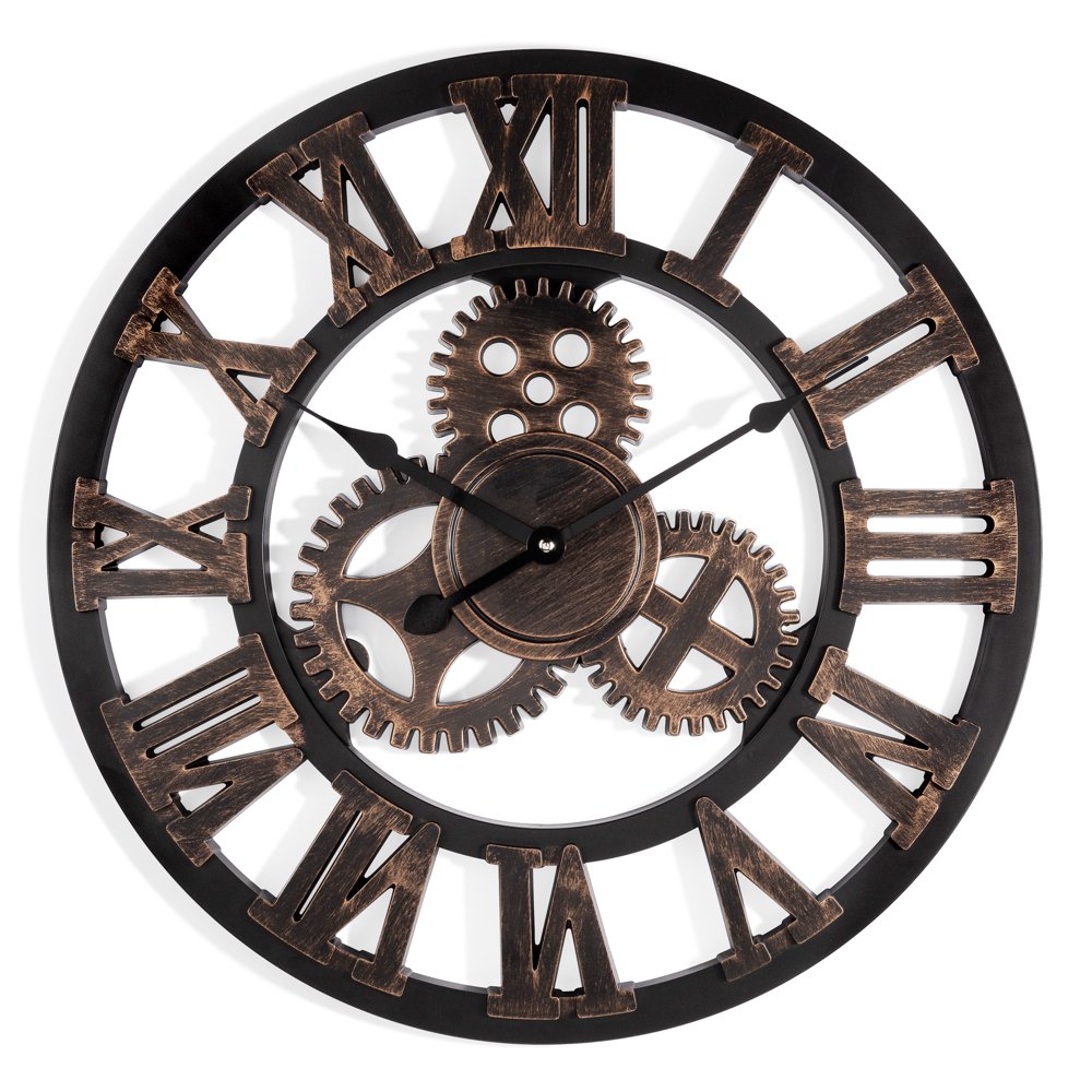 Westclox 20” Large Gear/Open Roman Numerals Black and Gold Wall Clock