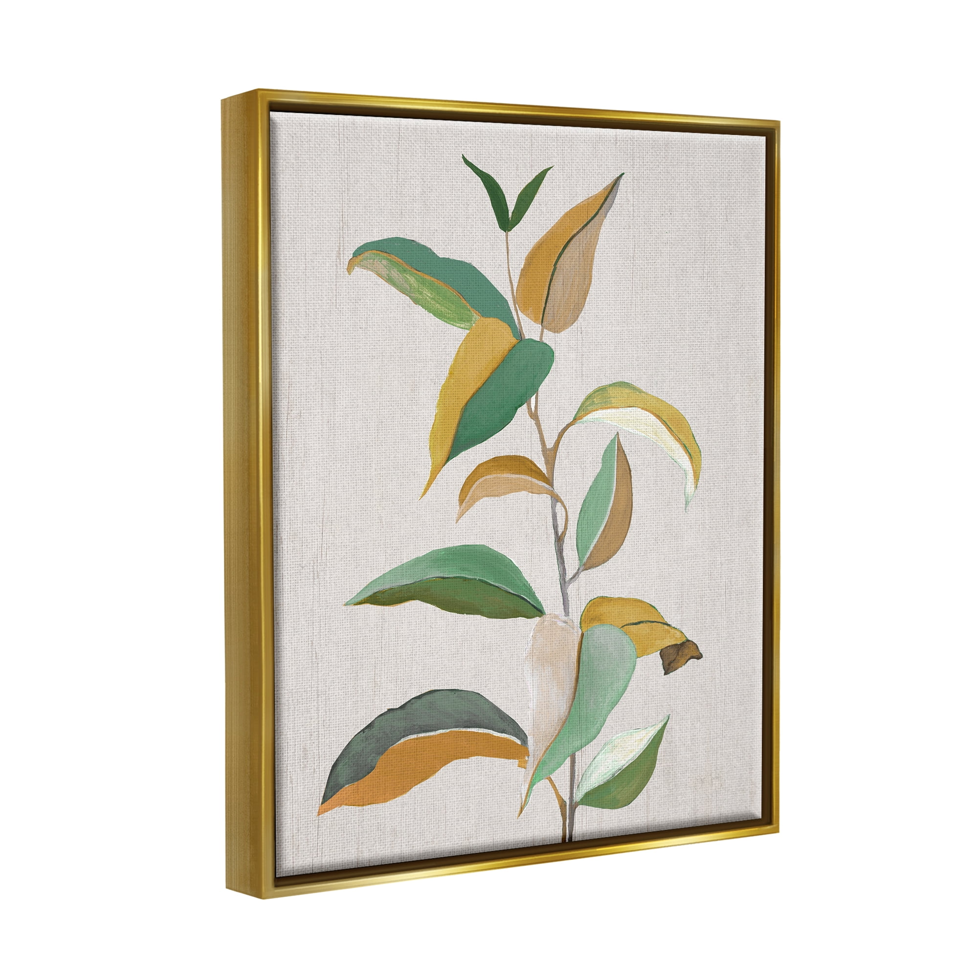 Stupell Industries Modern Herb Leaves Botanical & Floral Painting Gold Floater Framed Canvas Art Print Wall Art, 17 x 21