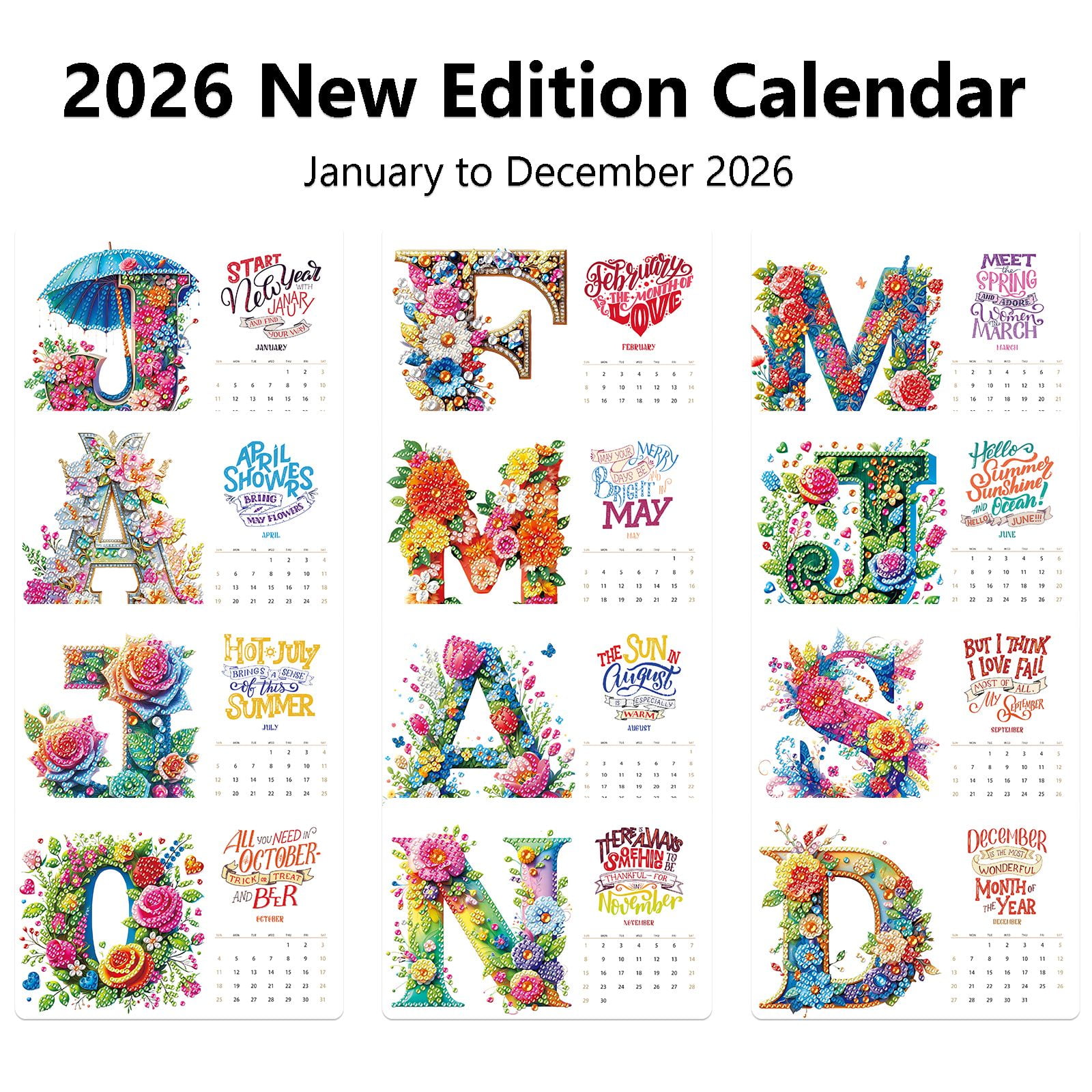 FLOPESN 2Pcs 2026 Desk Calendar DIY Diamond Painting Craft Kit, 7.68*6.69 in Paper Calendar with Special Drills for Home Office Decor