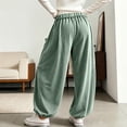 thumbnail image 5 of WULMLEO Women's Baggy Boho Harem Pants Drawstring Waist Wide Leg Sweatpants Casual Trousers Joggers with Pockets Green XL, 5 of 7