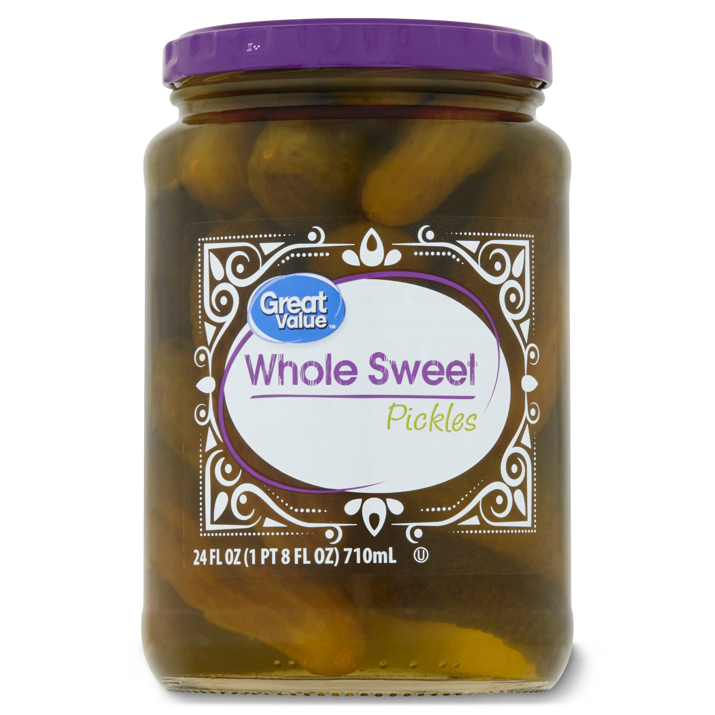 Great Value Whole Sweet Pickles, 24 fl oz