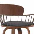 thumbnail image 2 of Willow 30" Swivel Walnut Wood Bar Stool in Black Faux Leather with Golden Bronze Metal, 2 of 10