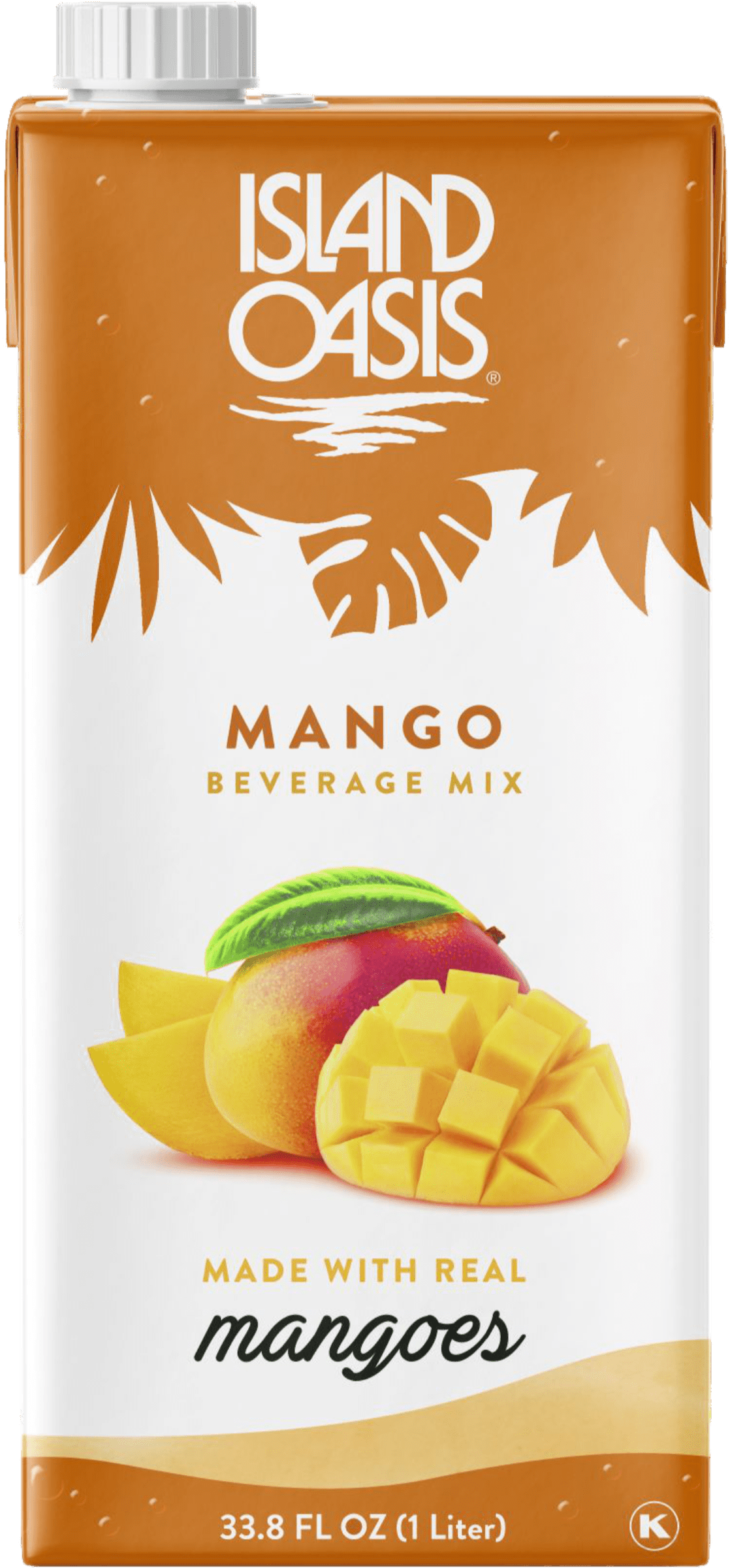 Island Oasis Mango Fruit Puree Beverage Mix, 1 Liter Carton (pack of 2) with By The Cup Coasters