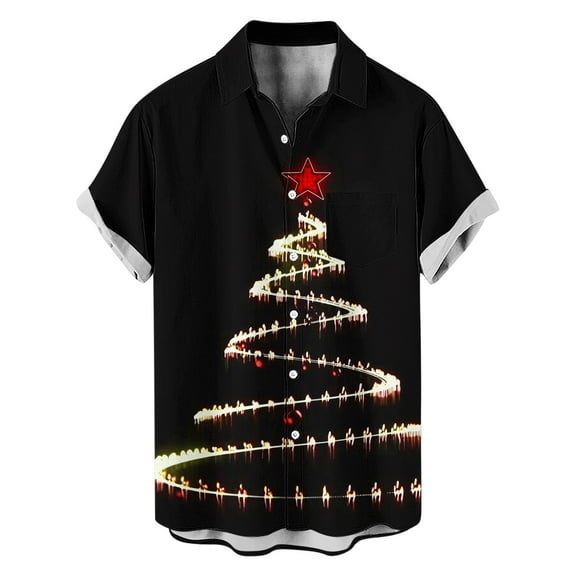 Men's Christamas Shirt Short Sleeve Button Down Blouses Casual Xmas Print Lapel Basic Tops 2025 Trendy Festival Gift (2XL, Orange)