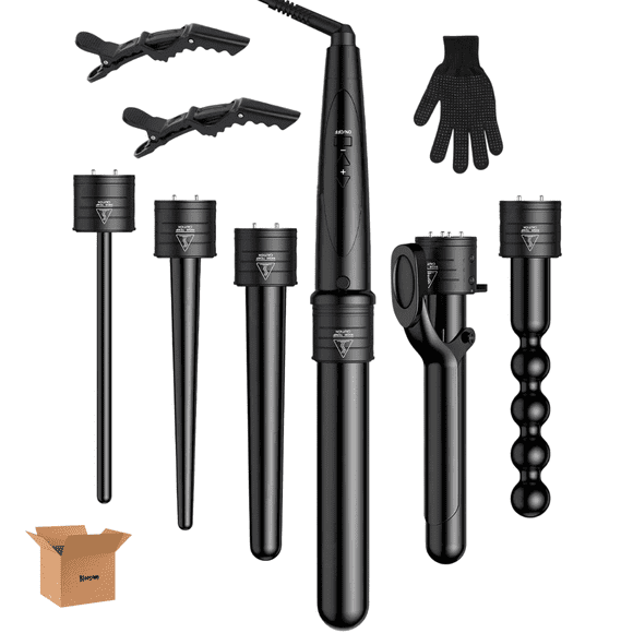 Juego De Rizadora De Cabello Bloosom 6 En 1 De Cerámica Negro.