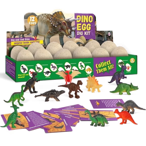 Piano Potato Dinosuar Egg Dig Kit for Kids - 12 Surprise Dinosaur Egg Toys - Dinosaur Egg Excavation Kit, Dinosaur Digging Set for Kids, Dinosaur Fossil Egg Kit, Digging Toy for Kids Ages 6-12