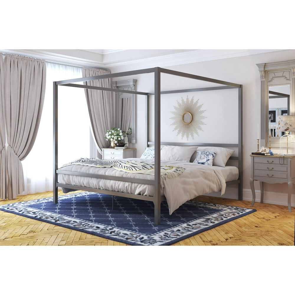 DHP Modern Metal Canopy Bed, King, Gunmetal Gray