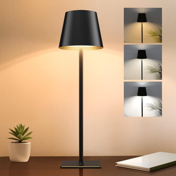 Lamparas de Mesa Recamara, Lámpara de Mesa Recargable, 3 Temperaturas de Color, Infinitamente Regulable Brillo, Control de Toque, 5200 mAh, para Restaurantes, Dormitorios, Bares, Camping