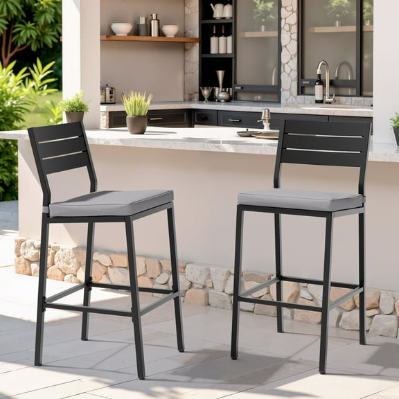 Pellebant Set of 2 Outdoor Chairs, Swivel Bar Stools Aluminum Patio Bar Chairs in Gray