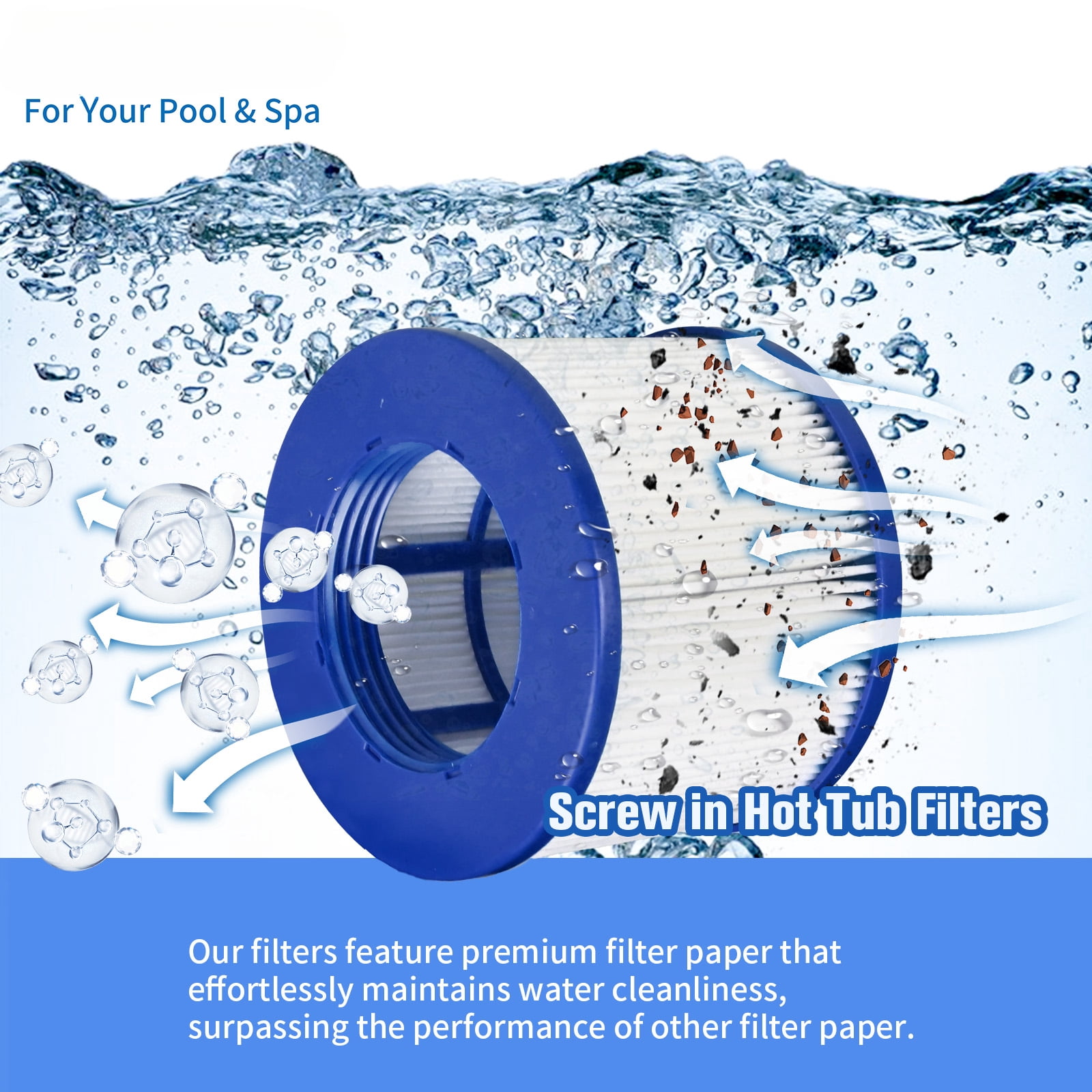 FRTDNE Screw-in Hot Tub Filter Replacement for RELXTIME/ALEKO/Wejoy Aquaspa/Co-z/Wave/CleverSpa - Threaded Cartridges for Inflatable Hot Tubs & Massage Pools,12 Pack