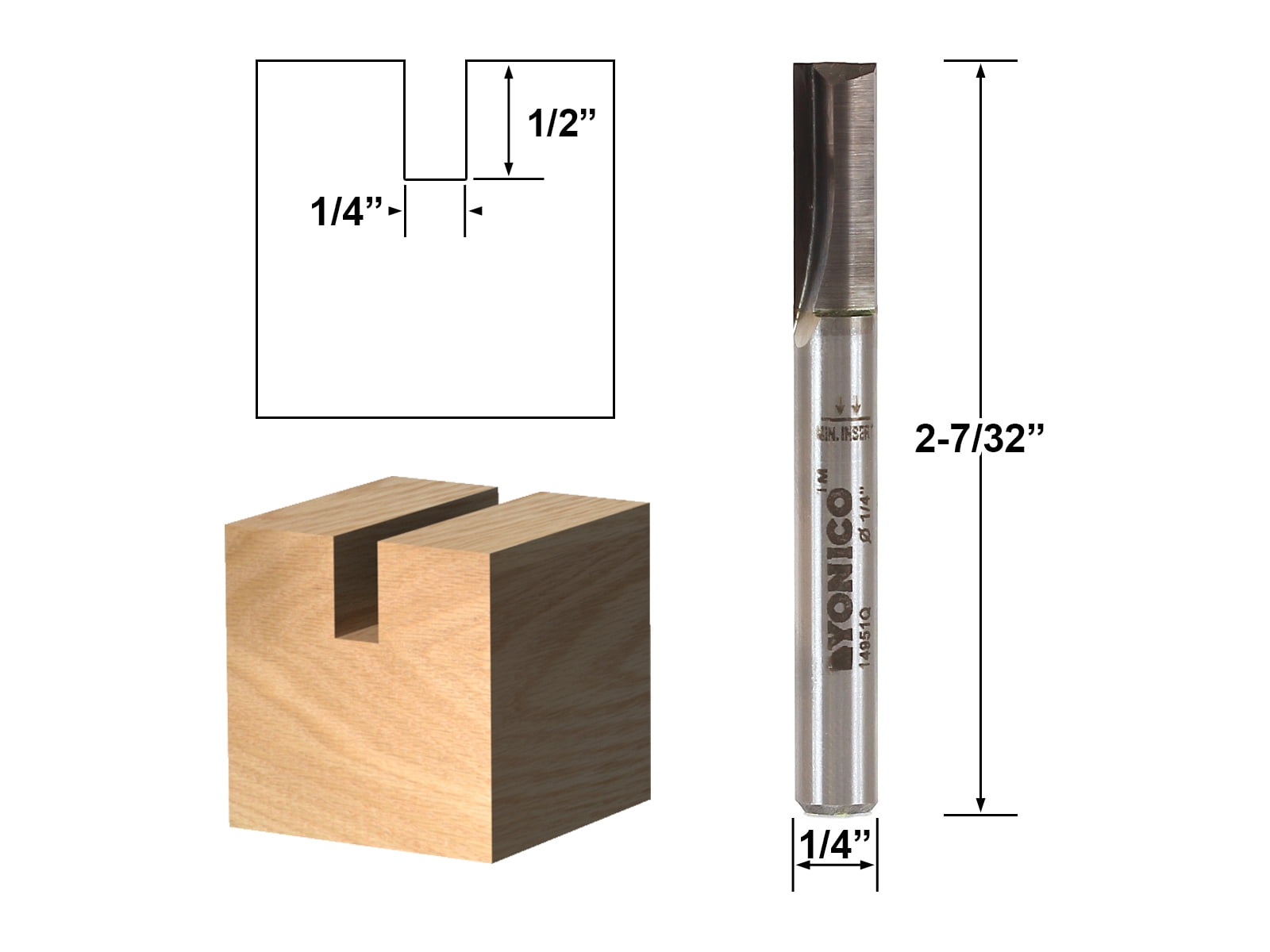 Solid Carbide Insert Straight Router Bit 1/4" Dia. X 3/4" Length 1/