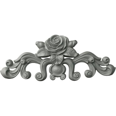 Ekena Millwork 13 3/4"W x 5 1/2"H x 1"P Nadia Decorative Rose Center with Scrolls Onlay