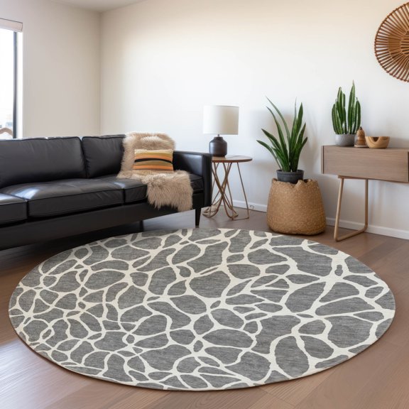 Addison Rugs Mayfield Premium Machine Washable Transitional Geometric Gray Round Rug, 8' x 8'