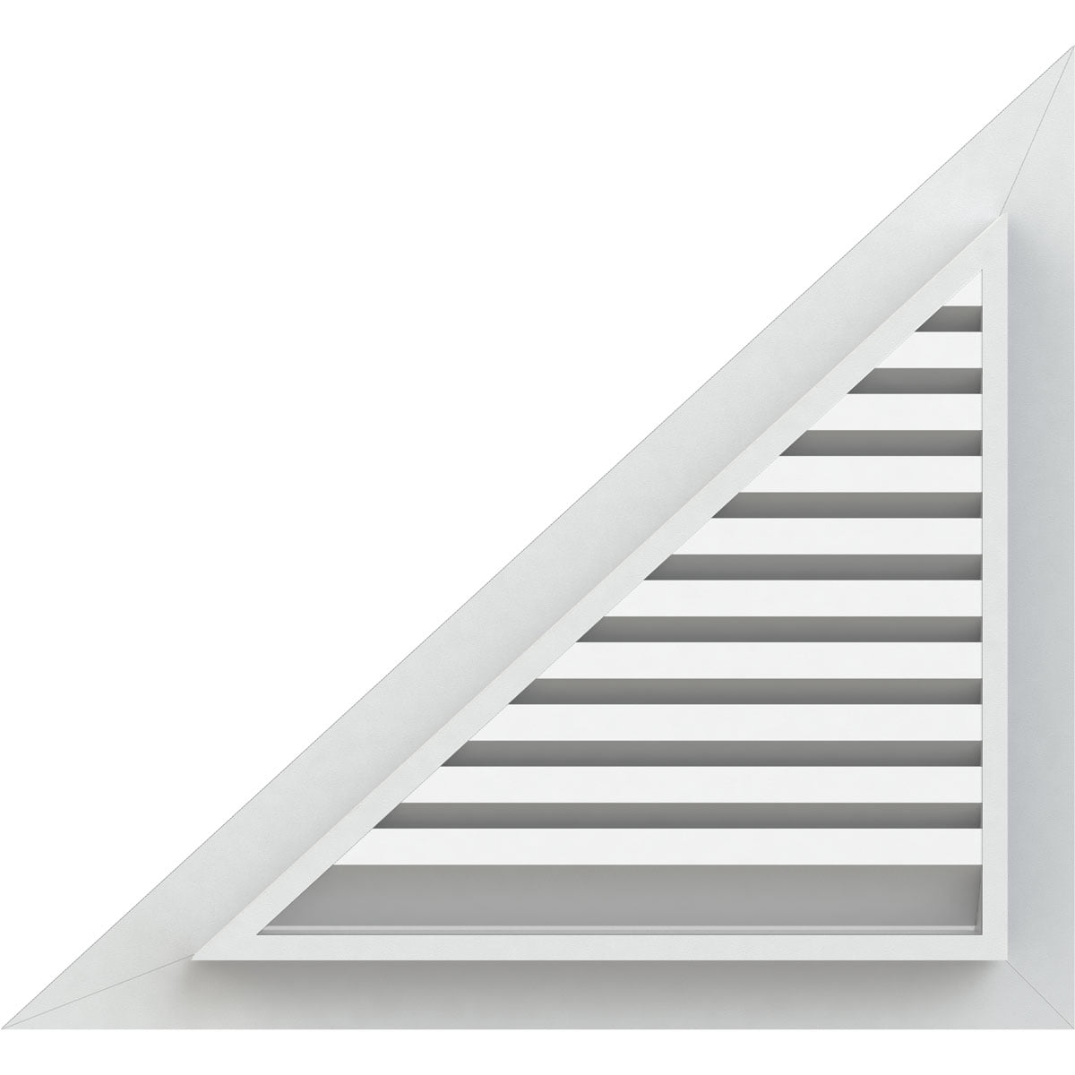 Ekena Millwork 30"W x 12 1/2"H Right Triangle Gable Vent - Right Side (43 1/2"W x 18 1/8"H Frame Size) 5/12 Pitch Functional, PVC Gable Vent with 1" x 4" Flat Trim Frame