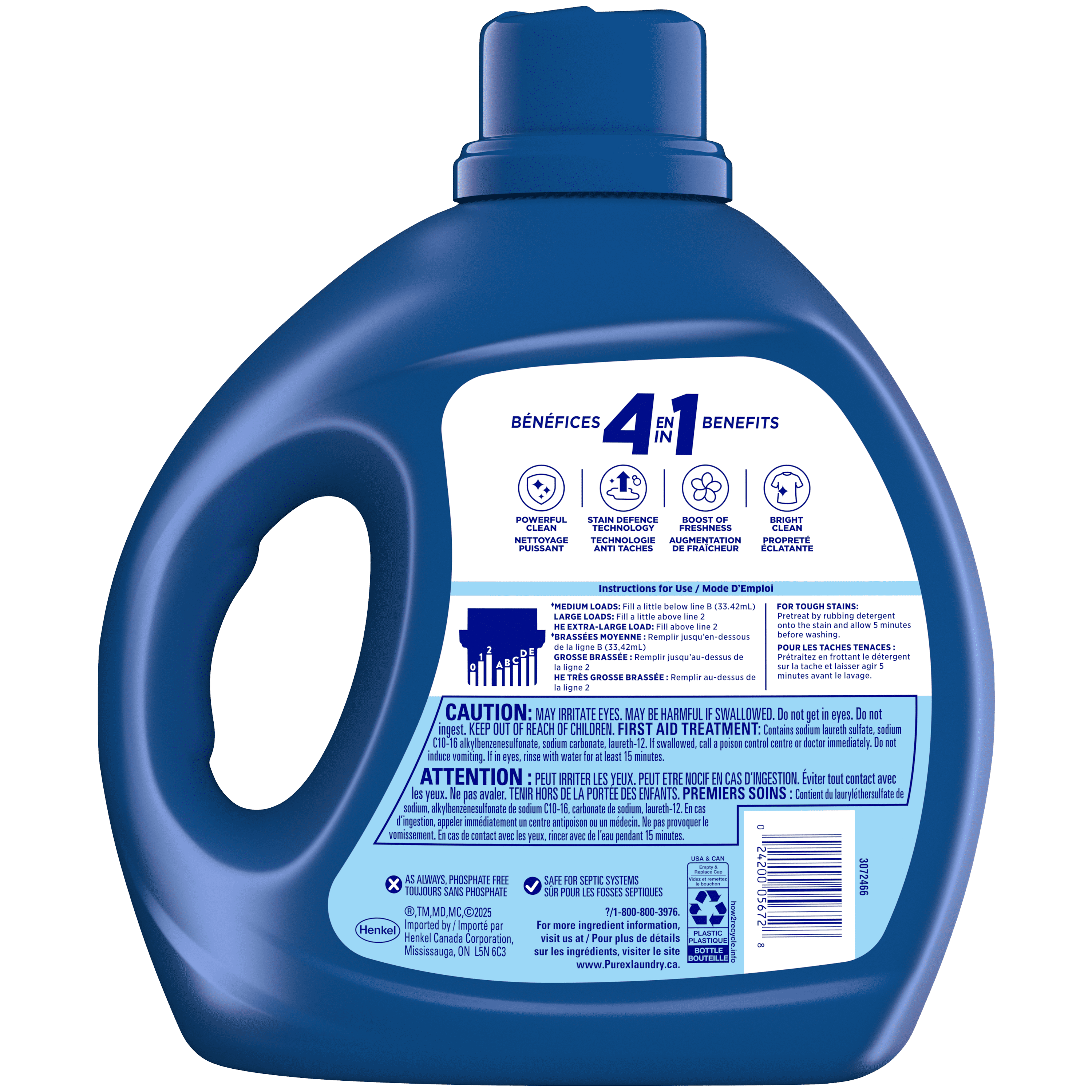 Purex Rocky Mountain Breeze, Concentrated Liquid Laundry Detergent with 4in1 benefits, Tough on Stains, Brightens and Whitens Clothes, 3.85L, 115 Wash Loads, HE Compatible