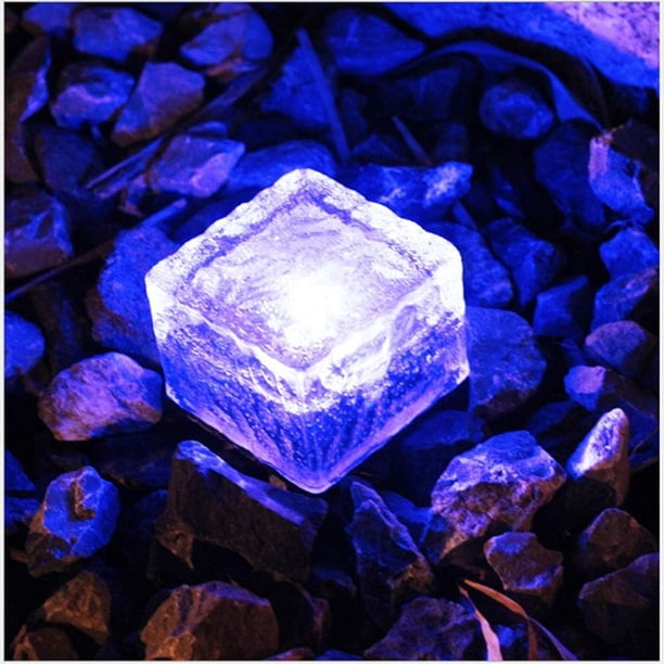 Luces solares de ladrillo de vidrio, baldosas de hielo solares cuadradas LED, luz enterrada, rocas de cubitos de hielo impermeables, luz de jardín para patio de carretera al aire libre, coloridas