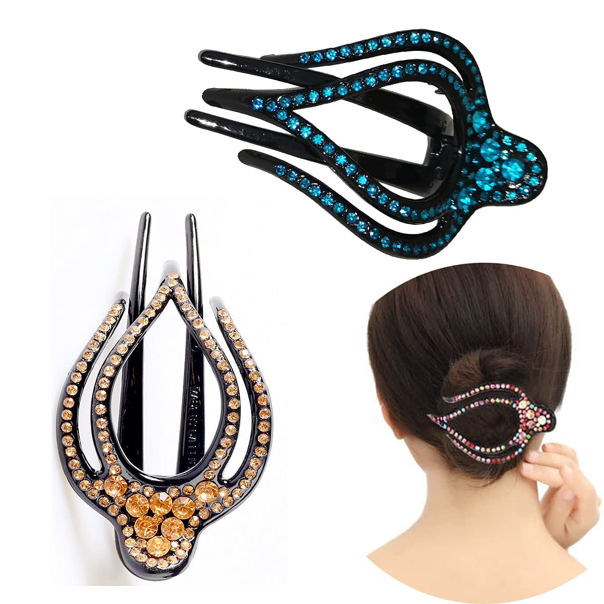 Colorful Crystal Hair Clips Pins Hair Claw Fork Women Ponytail Hair Accessories