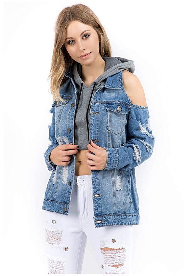 open shoulder denim jacket