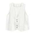 thumbnail image 6 of Linen Vest for Women Sleeveless V Neck Button Down Jacket Waistcoat with Pockets Casual Lightweight Business Blazer Solid Color Soft Clothes White L, 6 of 6