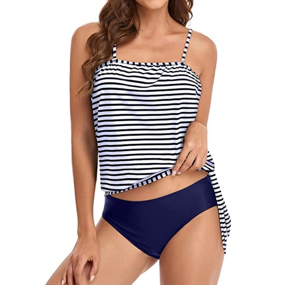 Jesscasday Two Pieces Tankini Swimsuits for Women Girls Loose Fit Tummy Control Bathing Suit Blouson Swimwear with Shorts Beachwear
