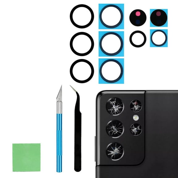 2 Sets S21 Ultra Rear Camera Lens Glass Replacement with Adhesive Pre-Installed Compatible for Galaxy S21 Ultra with Repair Tools and Installation Manual