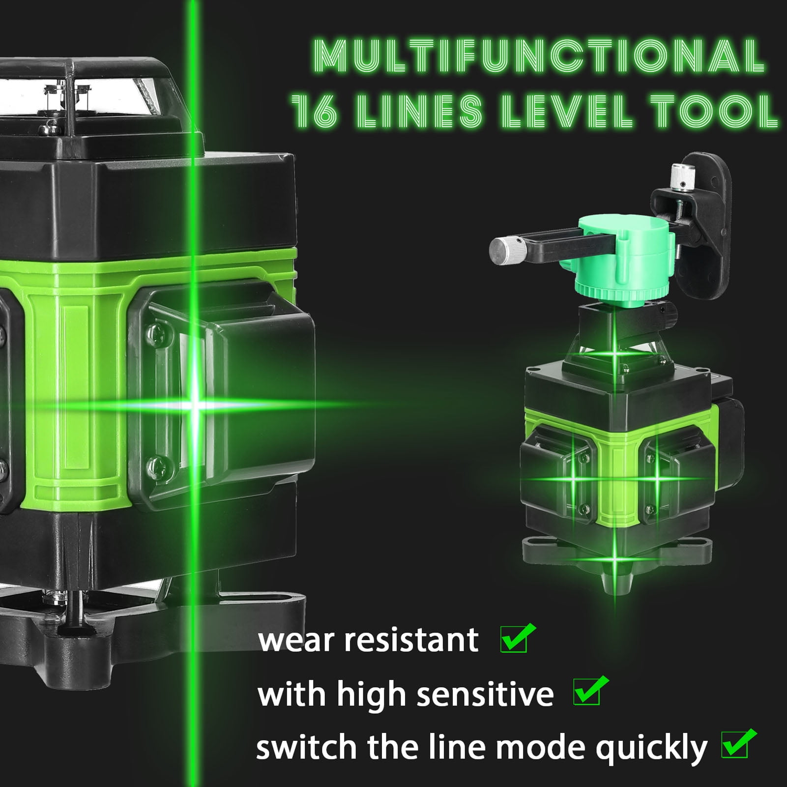 WMWZM 16-Line Green Laser Level with Remote, 4x360 °   Self-Leveling Tool for Construction, Tiling, Ceiling, Indoor/Outdoor Use